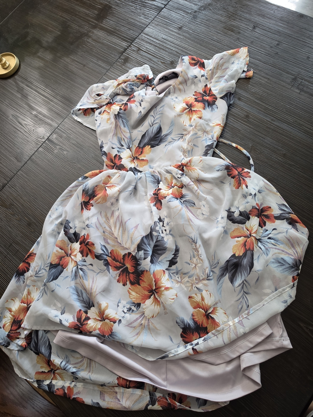 Lulu's Light Blue Floral Midi Dress with Orange Blooms